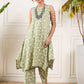 InWeave Apple Green Ikkat Print Foil Round Neck Kurta Pant Set - Swadesiicart