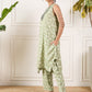InWeave Apple Green Ikkat Print Foil Round Neck Kurta Pant Set - Swadesiicart