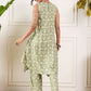 InWeave Apple Green Ikkat Print Foil Round Neck Kurta Pant Set - Swadesiicart