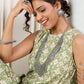 InWeave Apple Green Ikkat Print Foil Round Neck Kurta Pant Set - Swadesiicart