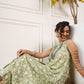 InWeave Apple Green Ikkat Print Foil Round Neck Kurta Pant Set - Swadesiicart