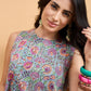 InWeave Grey Kantha Floral Jaal Short Palazzo Set - Swadesiicart