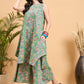 InWeave Mint Green Kantha Floral Jaal Short Palazzo Set - Swadesiicart