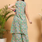 InWeave Mint Green Kantha Floral Jaal Short Palazzo Set - Swadesiicart