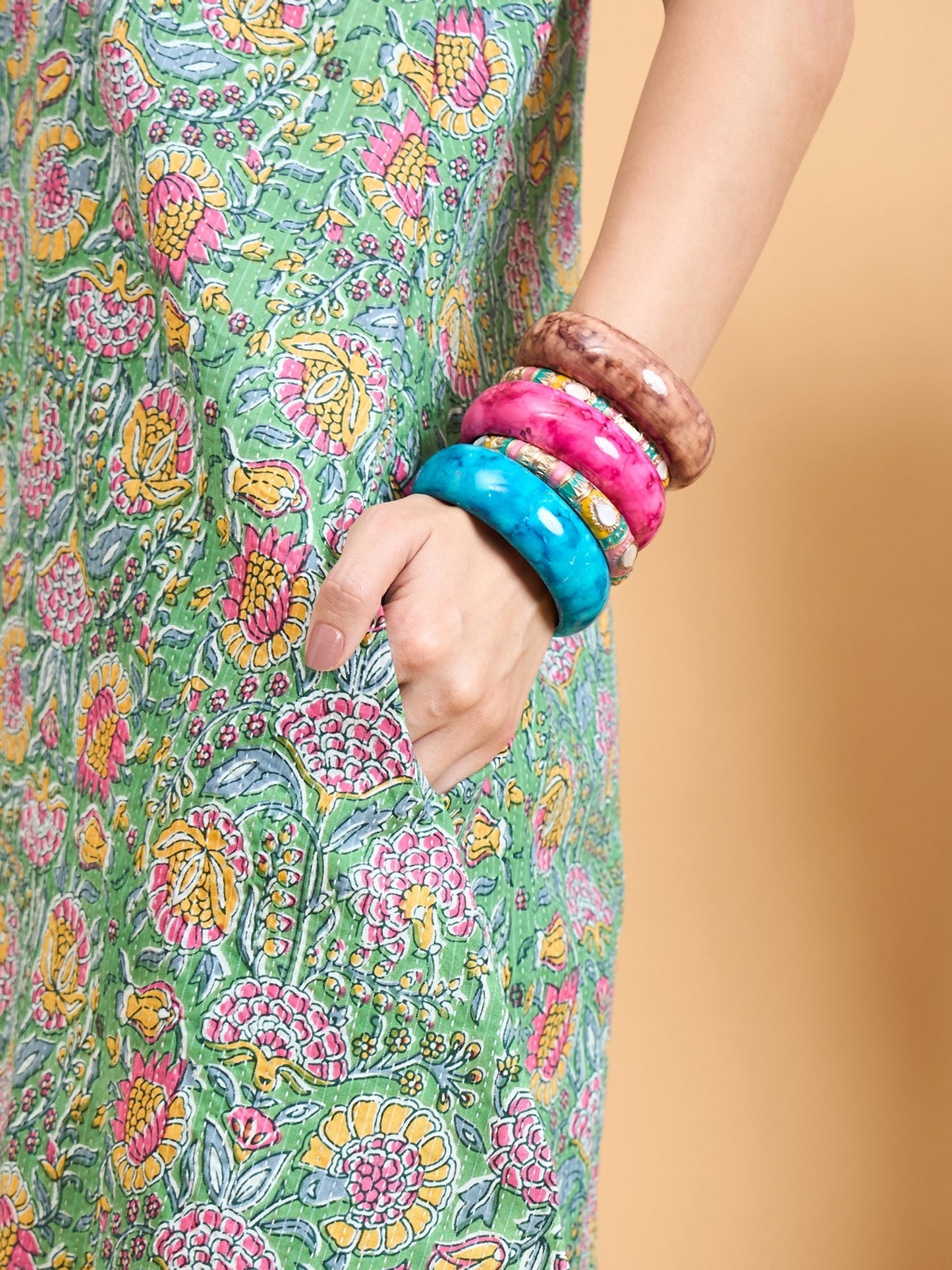 InWeave Mint Green Kantha Floral Jaal Short Palazzo Set - Swadesiicart