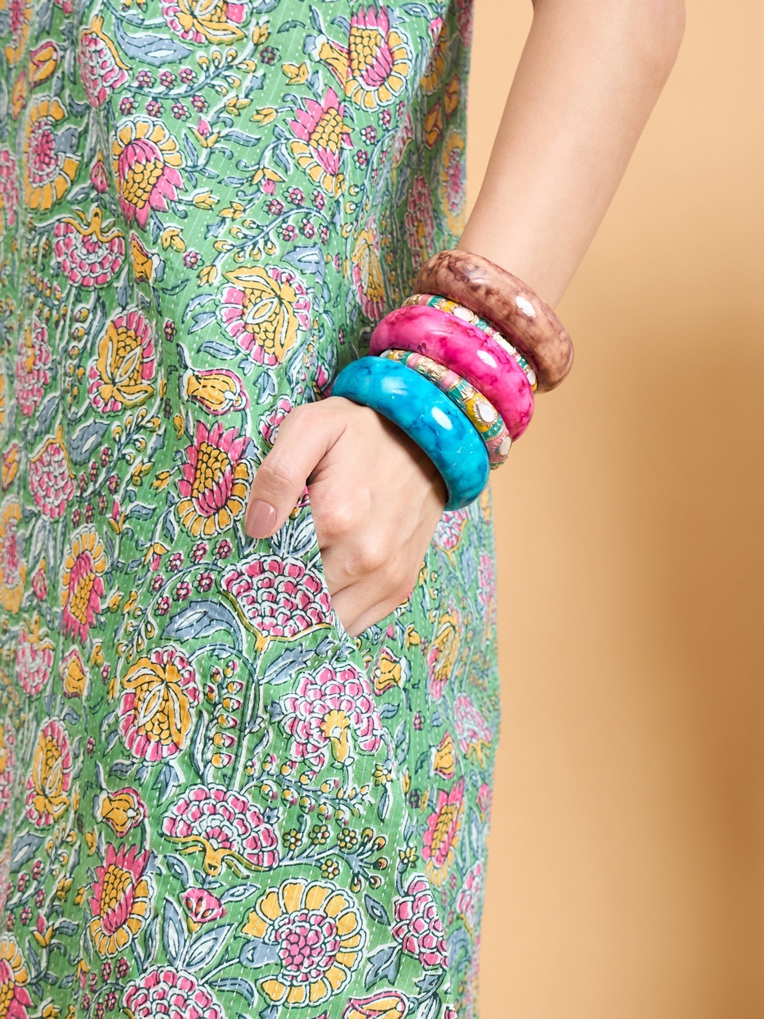 InWeave Mint Green Kantha Floral Jaal Short Palazzo Set - Swadesiicart