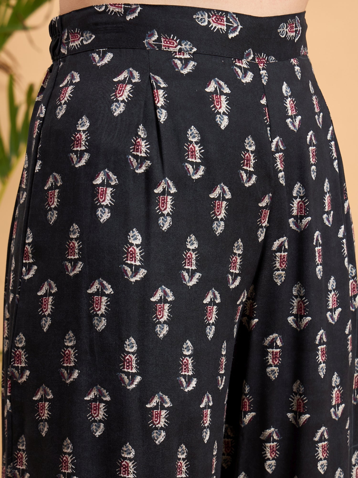 InWeave Black Booti Rapid Print Backless Kurta Sharara Set - Swadesiicart