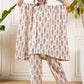 InWeave Off White Orange Black Ikkat Print Tie Neck Kaftan Boho Set - Swadesiicart