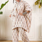 InWeave Off White Orange Black Ikkat Print Tie Neck Kaftan Boho Set - Swadesiicart