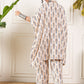 InWeave Off White Orange Black Ikkat Print Tie Neck Kaftan Boho Set - Swadesiicart