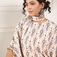 InWeave Off White Orange Black Ikkat Print Tie Neck Kaftan Boho Set - Swadesiicart