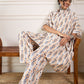 InWeave Off White Orange Black Ikkat Print Tie Neck Kaftan Boho Set - Swadesiicart