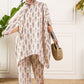 InWeave Off White Orange Black Ikkat Print Tie Neck Kaftan Boho Set - Swadesiicart