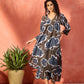 InWeave Mehendi Green Dark Teal Rose V Neck Flared Kurta Set - Swadesiicart