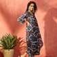 InWeave Mehendi Green Dark Teal Rose V Neck Flared Kurta Set - Swadesiicart