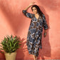 InWeave Mehendi Green Dark Teal Rose V Neck Flared Kurta Set - Swadesiicart
