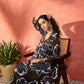 InWeave Mehendi Green Dark Teal Rose V Neck Flared Kurta Set - Swadesiicart