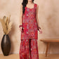InWeave Orange Red Unique Foil Sweetheart Neck Sharara Set - Swadesiicart
