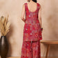 InWeave Orange Red Unique Foil Sweetheart Neck Sharara Set - Swadesiicart