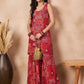 InWeave Orange Red Unique Foil Sweetheart Neck Sharara Set - Swadesiicart