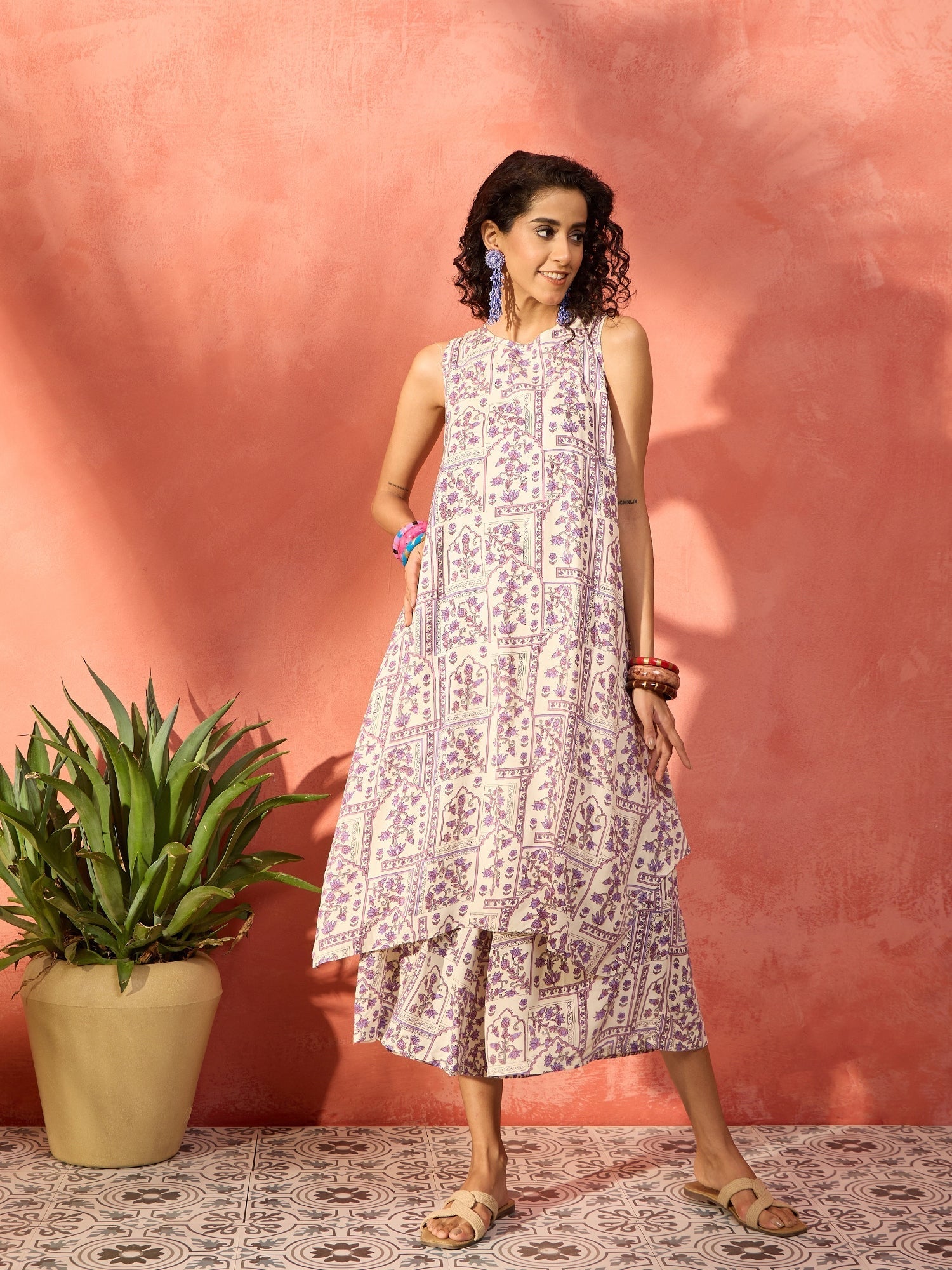 InWeave Mauve Ethnic Window Floral Short Palazzo Kurta Set - Swadesiicart
