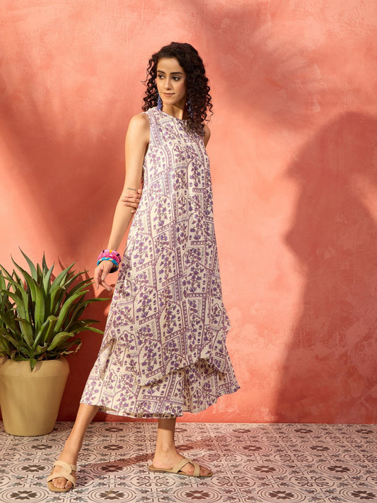 InWeave Mauve Ethnic Window Floral Short Palazzo Kurta Set - Swadesiicart