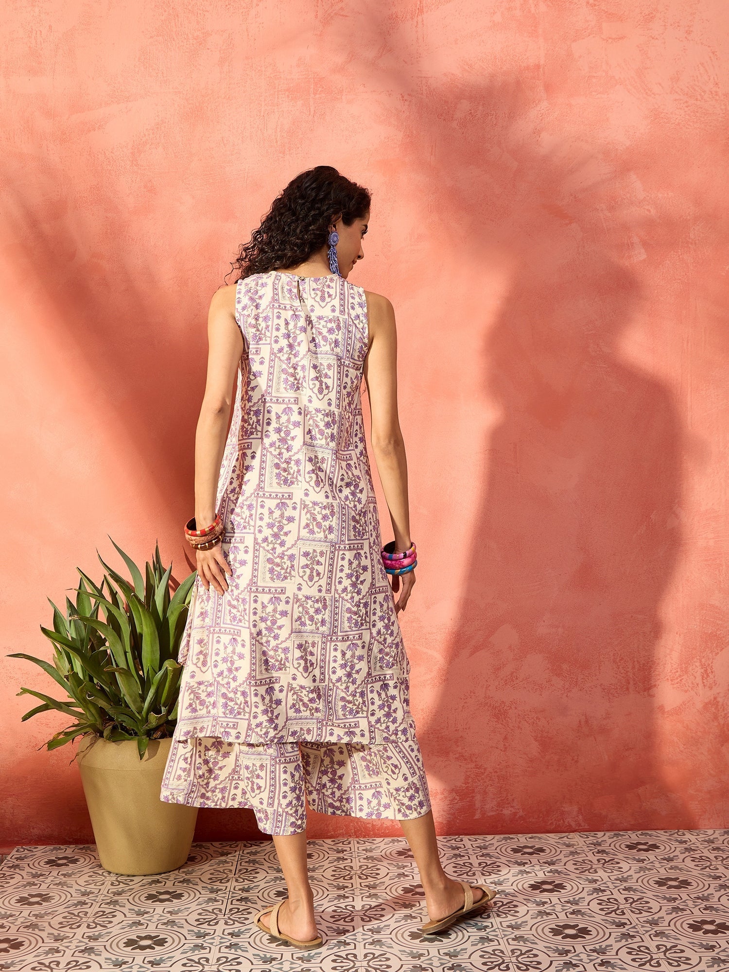 InWeave Mauve Ethnic Window Floral Short Palazzo Kurta Set - Swadesiicart