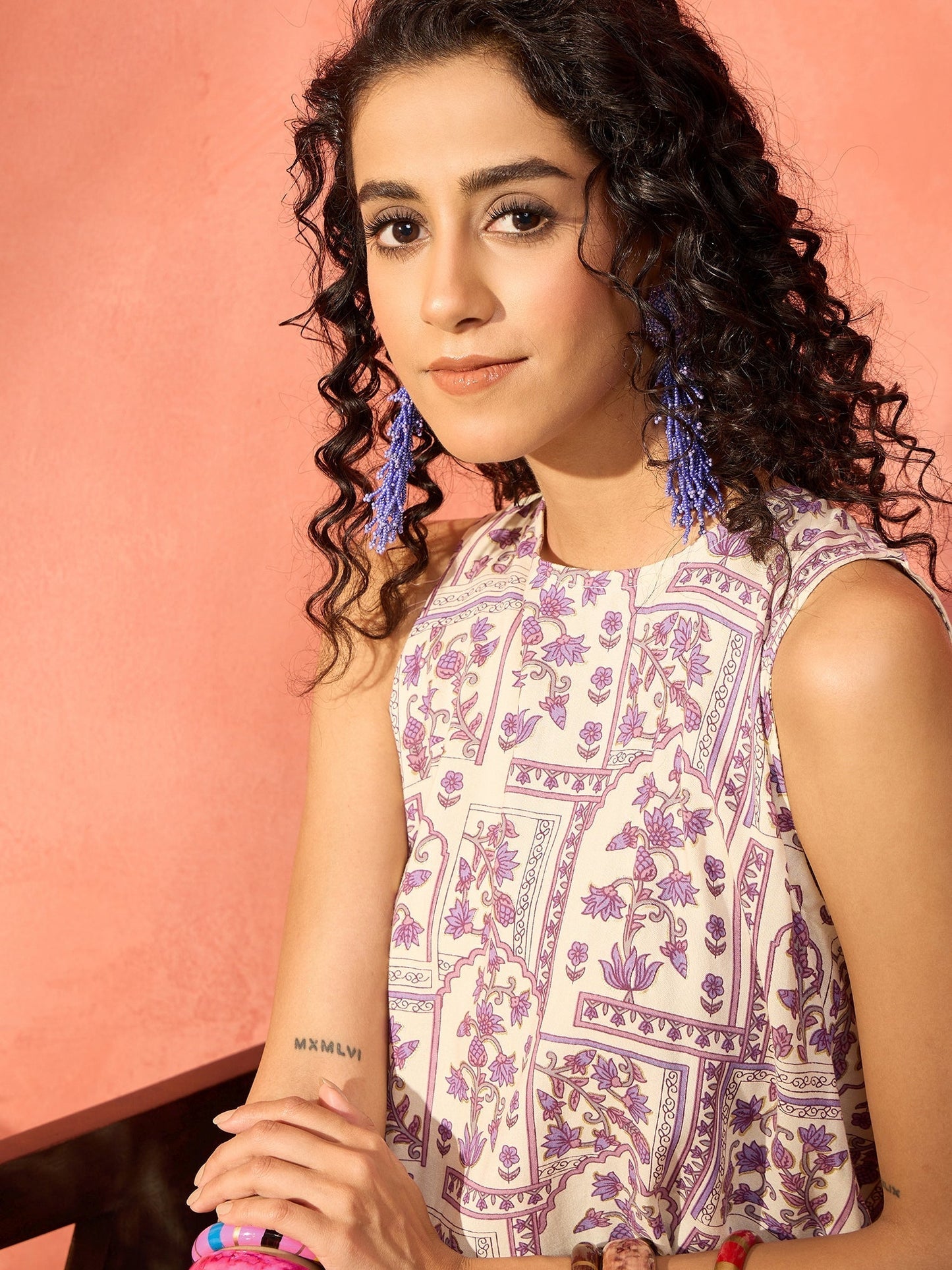 InWeave Mauve Ethnic Window Floral Short Palazzo Kurta Set - Swadesiicart