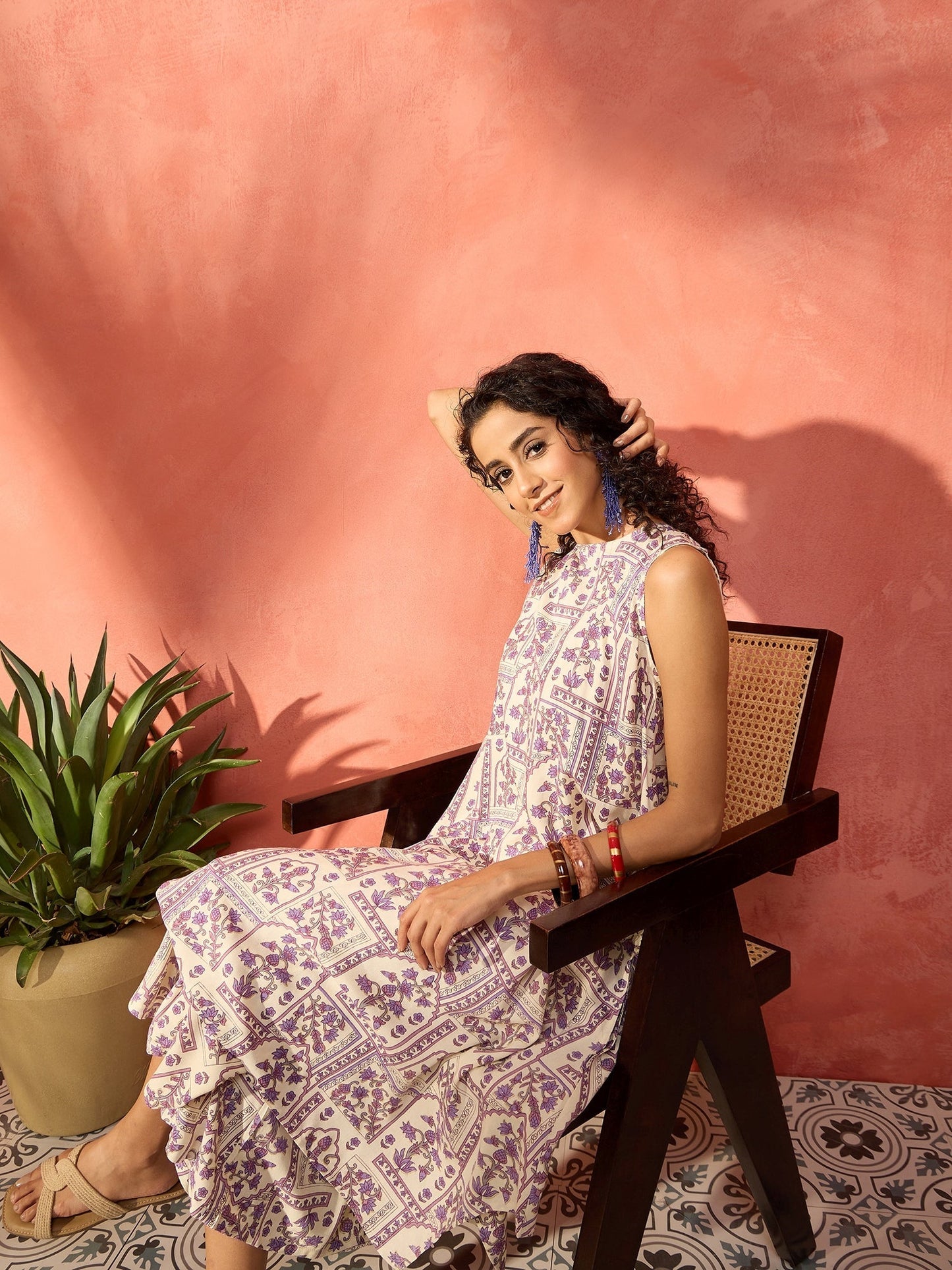 InWeave Mauve Ethnic Window Floral Short Palazzo Kurta Set - Swadesiicart