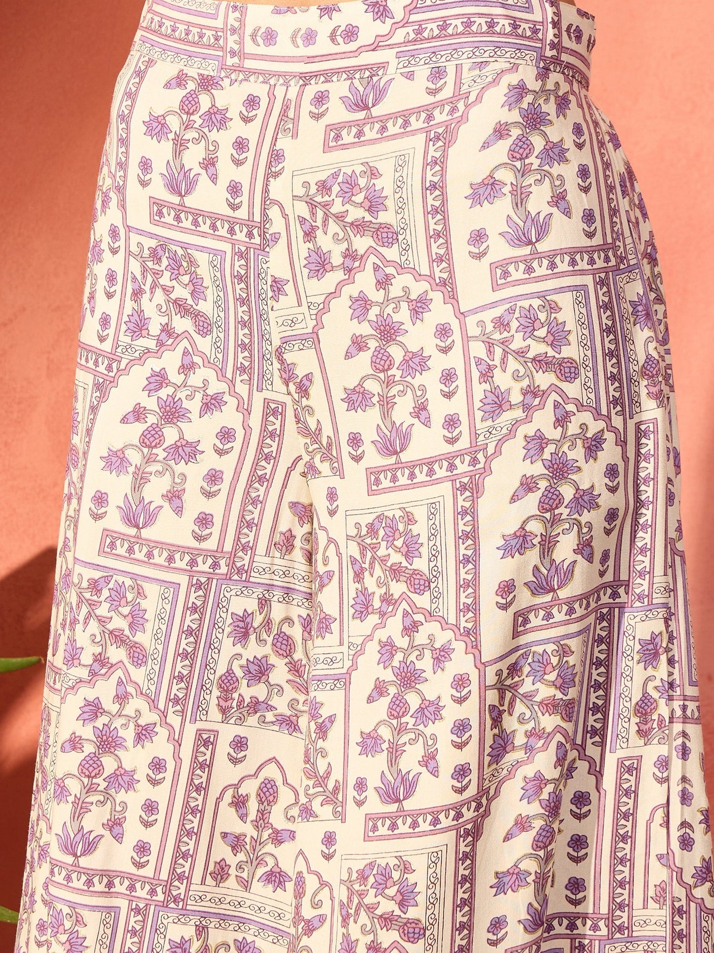 InWeave Mauve Ethnic Window Floral Short Palazzo Kurta Set - Swadesiicart