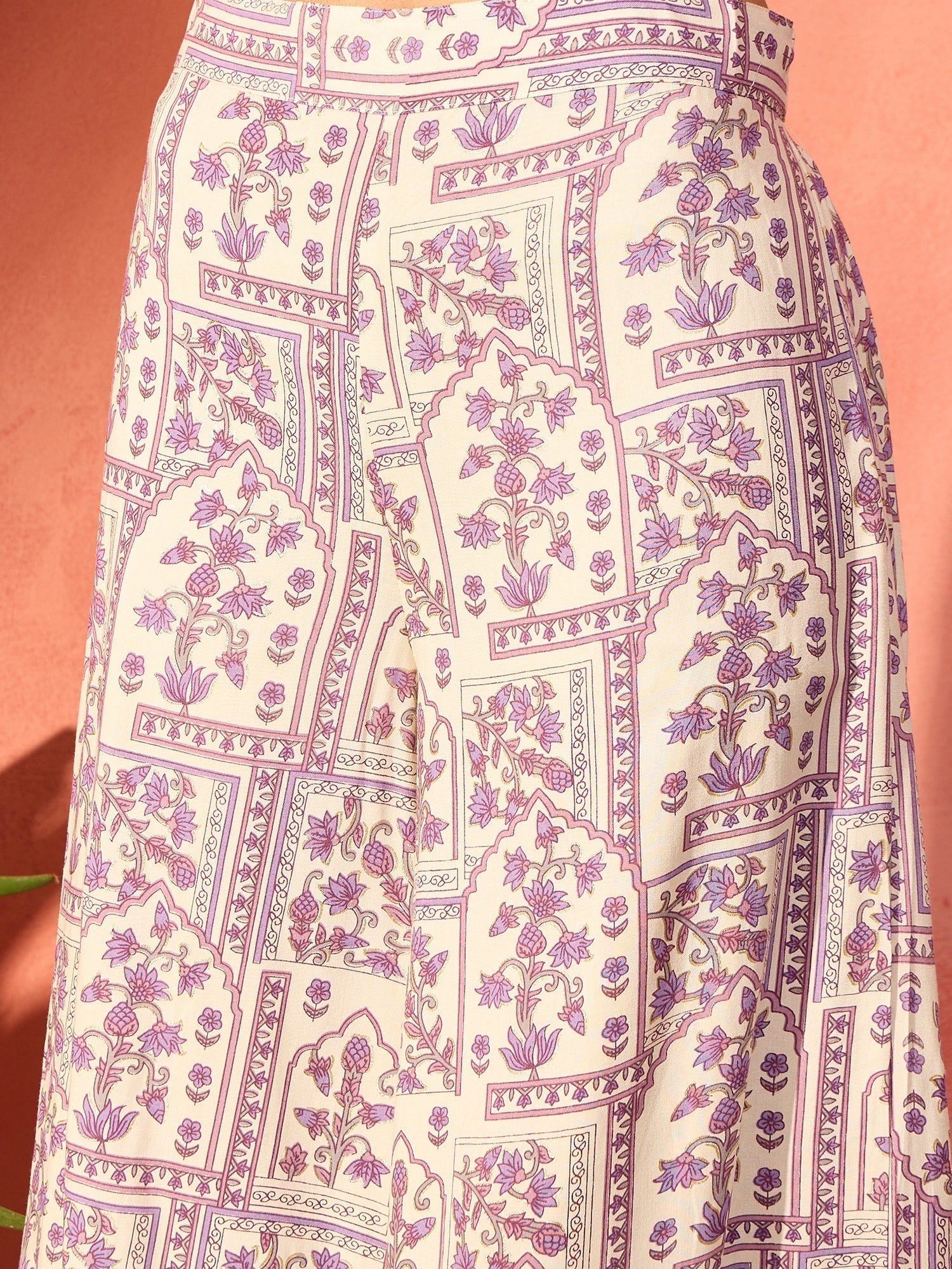 InWeave Mauve Ethnic Window Floral Short Palazzo Kurta Set - Swadesiicart
