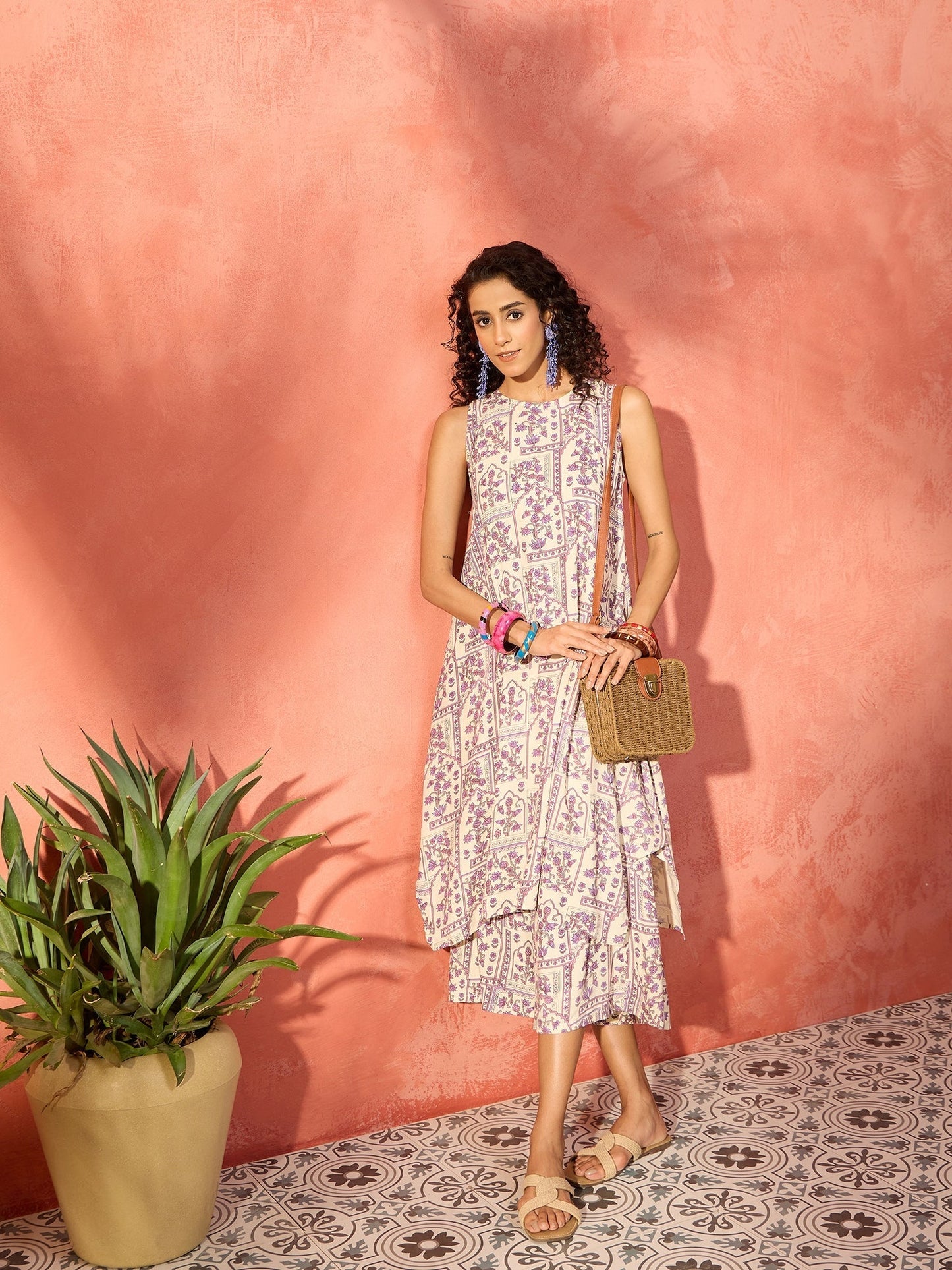 InWeave Mauve Ethnic Window Floral Short Palazzo Kurta Set - Swadesiicart