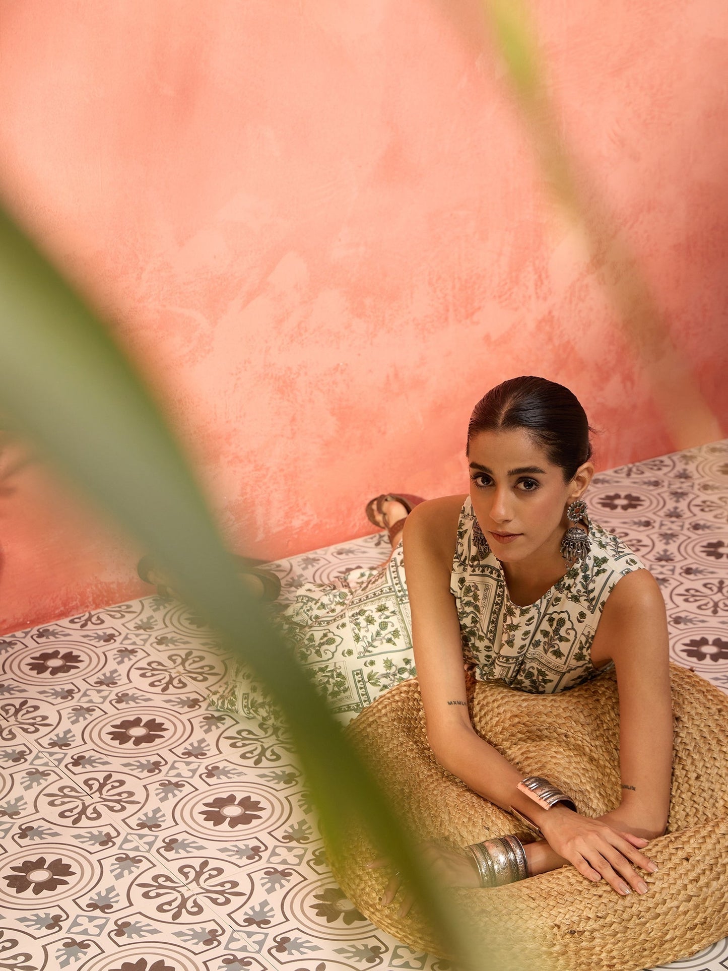 InWeave Sea Green Ethnic Window Floral Short Palazzo Kurta Set - Swadesiicart