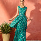 InWeave Dark Teal Foil Boota Round Neck W/S Sharara Set - Swadesiicart