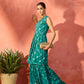 InWeave Dark Teal Foil Boota Round Neck W/S Sharara Set - Swadesiicart