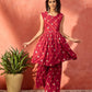 InWeave Maroon Burgundy Foil Boota Round Neck W/S Sharara Set - Swadesiicart