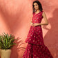 InWeave Maroon Burgundy Foil Boota Round Neck W/S Sharara Set - Swadesiicart