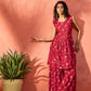 InWeave Maroon Burgundy Foil Boota Round Neck W/S Sharara Set - Swadesiicart