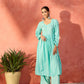 InWeave Mint Green Lurex Sweetheart Neck Short Kurta Pant Set - Swadesiicart
