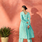 InWeave Mint Green Lurex Sweetheart Neck Short Kurta Pant Set - Swadesiicart