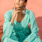 InWeave Mint Green Lurex Sweetheart Neck Short Kurta Pant Set - Swadesiicart