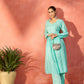 InWeave Mint Green Lurex Sweetheart Neck Short Kurta Pant Set - Swadesiicart