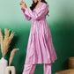 InWeave Lavender Lurex Sweetheart Neck Short Kurta Pant Set - Swadesiicart