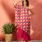 InWeave Fuchsia Multi Check Foil One Shoulder Leh Palazzo Set - Swadesiicart