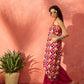 InWeave Fuchsia Multi Check Foil One Shoulder Leh Palazzo Set - Swadesiicart