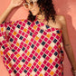 InWeave Fuchsia Multi Check Foil One Shoulder Leh Palazzo Set - Swadesiicart