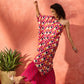 InWeave Fuchsia Multi Check Foil One Shoulder Leh Palazzo Set - Swadesiicart