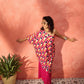 InWeave Fuchsia Multi Check Foil One Shoulder Leh Palazzo Set - Swadesiicart