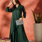 InWeave Dark Green Mandarin Neck High Low Kurta Set - Swadesiicart