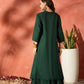 InWeave Dark Green Mandarin Neck High Low Kurta Set - Swadesiicart